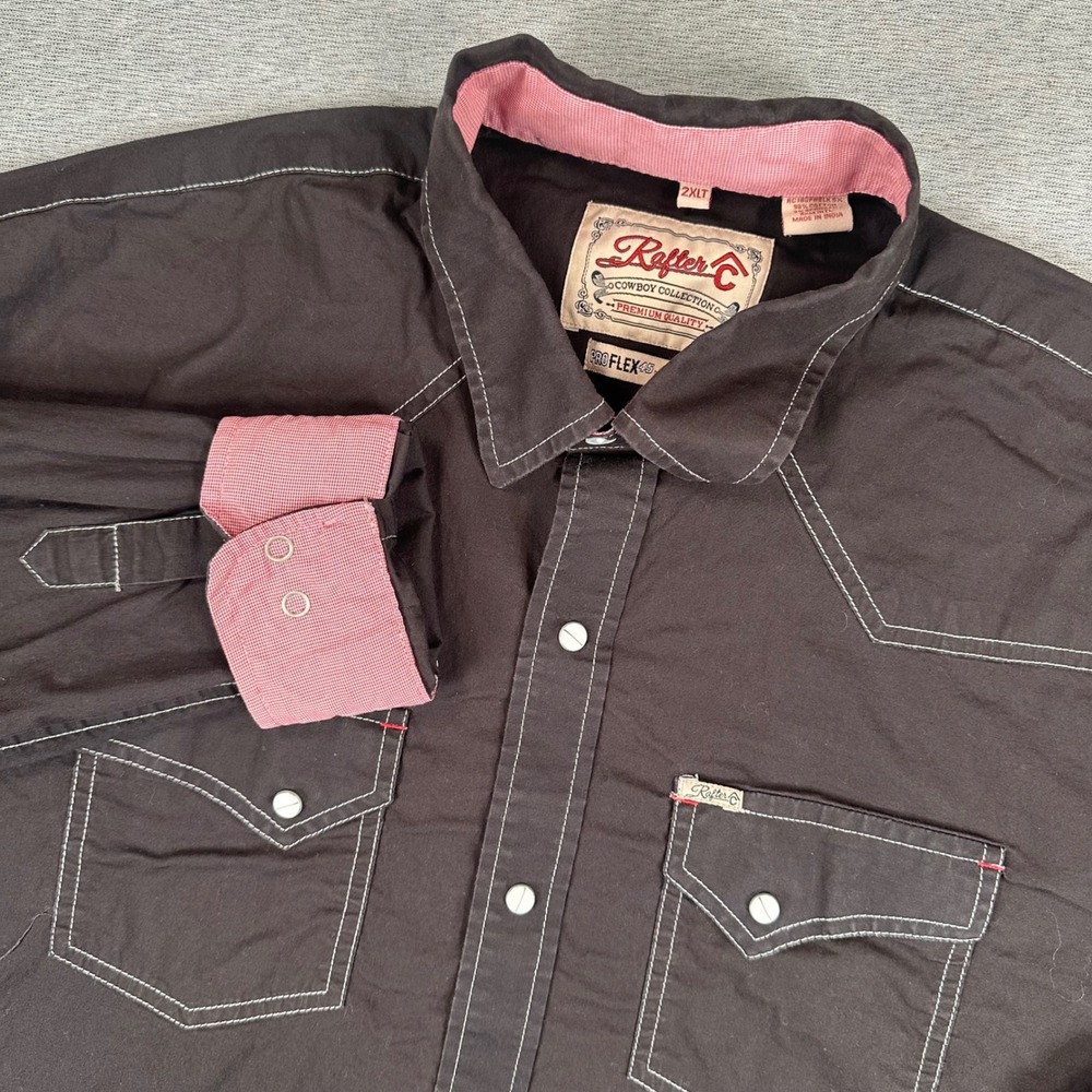 Rafter C Western Snap Shirt Mens 2XLT Dark Brown ProFlex45 Cowboy Collection